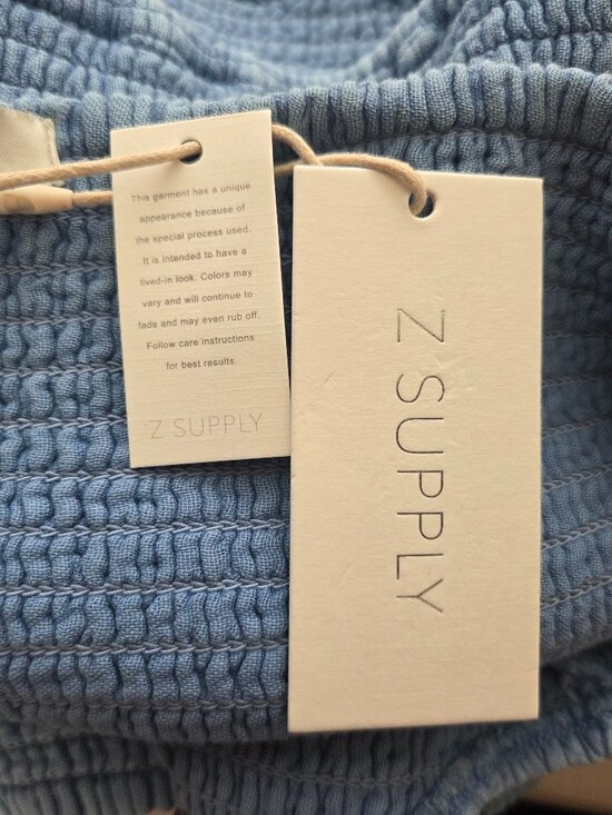 Z Supply Hera Gauze Chambray Crop Top Size M Blue Stretch Ruffle Sleeve NEW - Picture 6 of 8